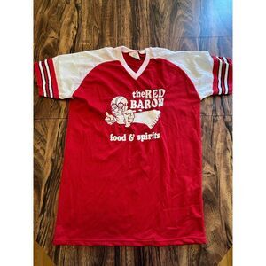 VTG 1978 Rec League Baseball Softball Jersey Red Baron’s Men’s Sz L Michigan